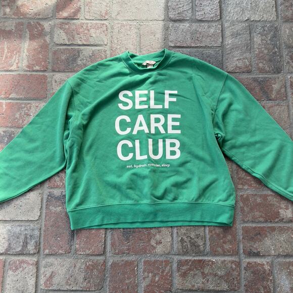 H&M Sweaters - H&M Self Care Club Green Sweatshirt Long Sleeve Cozy Fall Size L